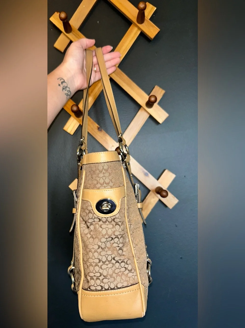 Coach Signature Jacquard Leather Gallery Shoulder Tote Bag Iconic Mini Kissing C - Picture 10 of 16